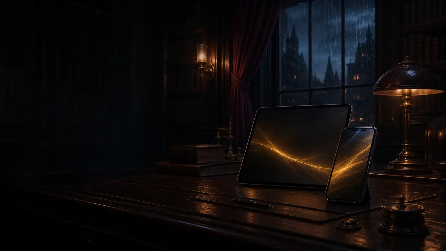 Tablet and phone with abstract amber screens