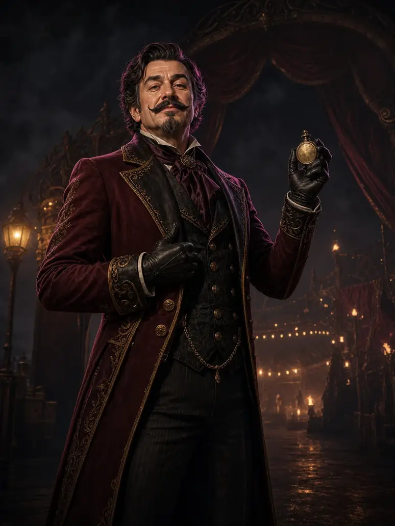 Carnival arena host holding an antique stopwatch